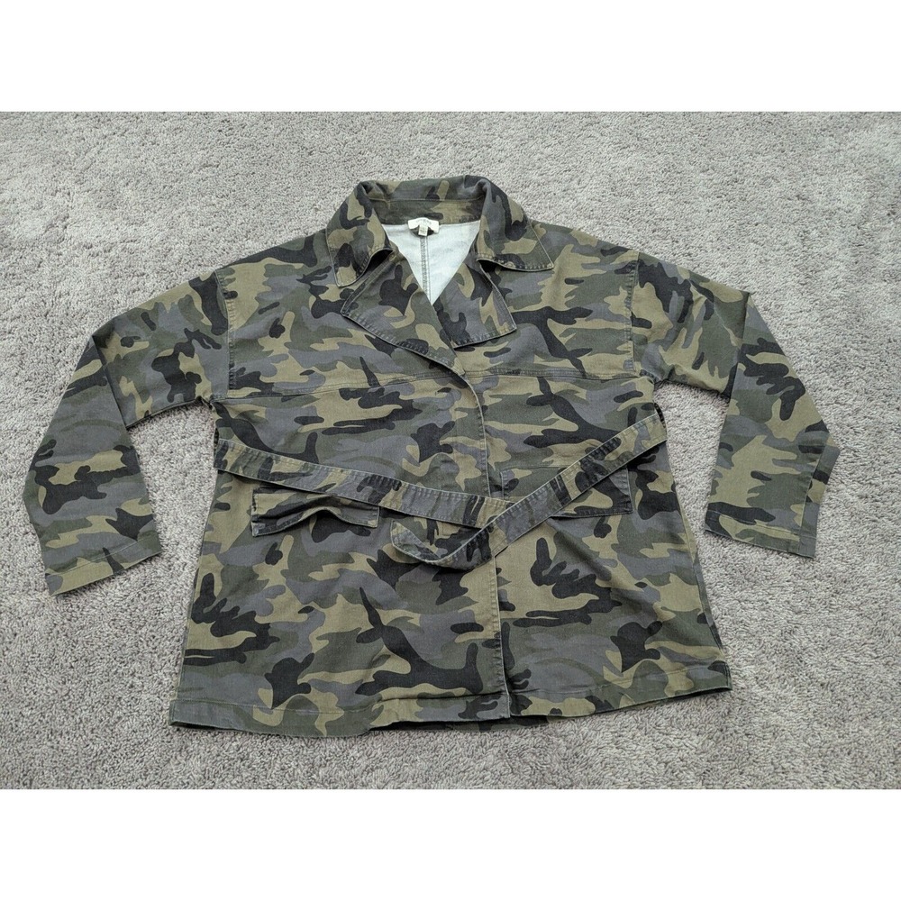 UMGEE Camo‎ Jacket Womens Large Full Zip Camouflage Green Long Sleeve Belted